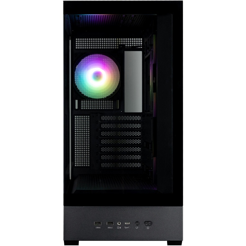 Корпус без блока питания HSPD F711-TGBK-ARGB, Panoramic Full Tower, Black, TG, 0.7 SPCC, 4x120mm ARG