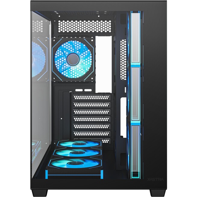 Корпус без блока питания HSPD F711-TGBK-ARGB, Panoramic Full Tower, Black, TG, 0.7 SPCC, 4x120mm ARG