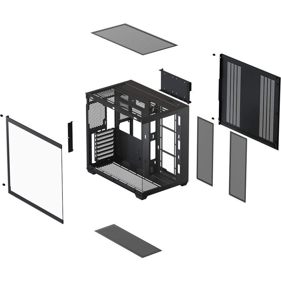 Корпус без блока питания HSPD F711-TGBK-ARGB, Panoramic Full Tower, Black, TG, 0.7 SPCC, 4x120mm ARG