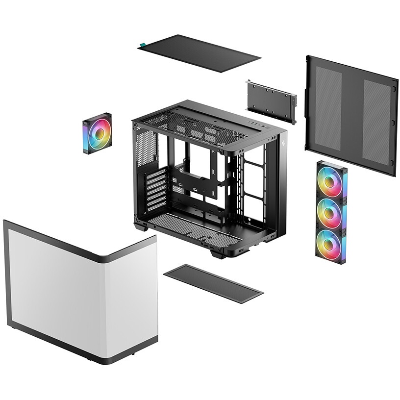 Корпус без блока питания HSPD F711-TGBK-ARGB, Panoramic Full Tower, Black, TG, 0.7 SPCC, 4x120mm ARG
