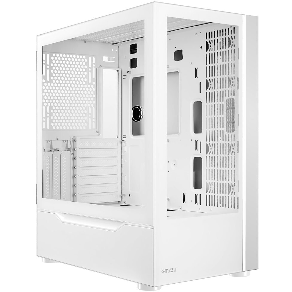 Компьютерный корпус Ginzzu CL310 ATX FAN 3*12LD4 FRGb передняя панель Стекло белый