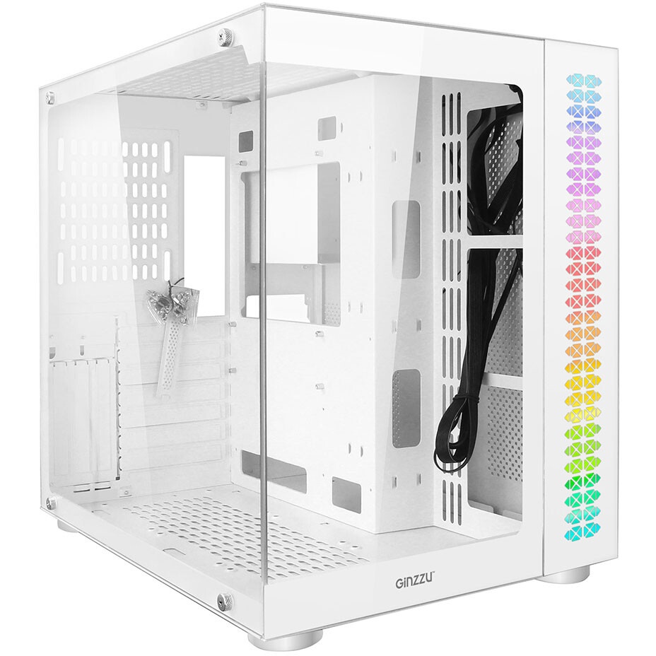 Компьютерный корпус Ginzzu CL310 ATX FAN 3*12LD4 FRGb передняя панель Стекло белый