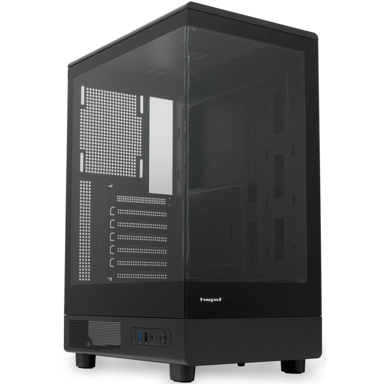 Корпус без блока питания HSPD F510, Panoramic Mid Tower, черный, TG, 0.5 SPCC, no fans ATX, mATX, mI
