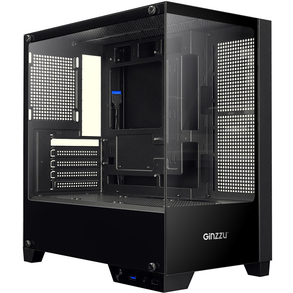 Корпус без блока питания HSPD F510, Panoramic Mid Tower, черный, TG, 0.5 SPCC, no fans ATX, mATX, mI