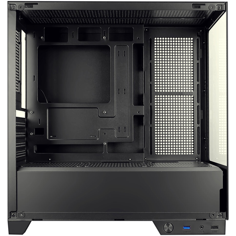 Корпус без блока питания HSPD F510, Panoramic Mid Tower, черный, TG, 0.5 SPCC, no fans ATX, mATX, mI