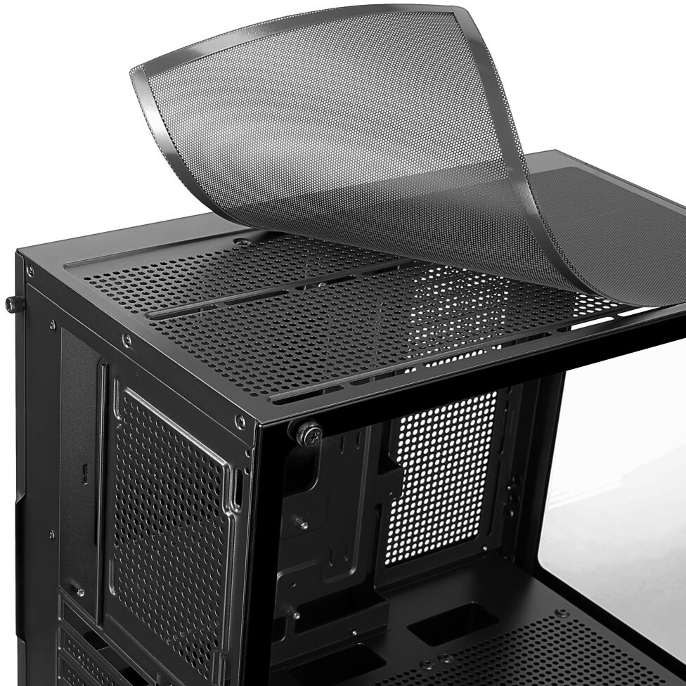 Корпус без блока питания HSPD F510, Panoramic Mid Tower, черный, TG, 0.5 SPCC, no fans ATX, mATX, mI