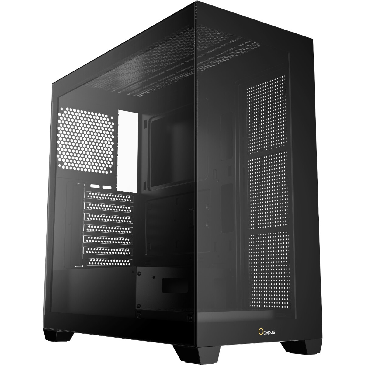 Корпус без блока питания HSPD F510, Panoramic Mid Tower, черный, TG, 0.5 SPCC, no fans ATX, mATX, mI