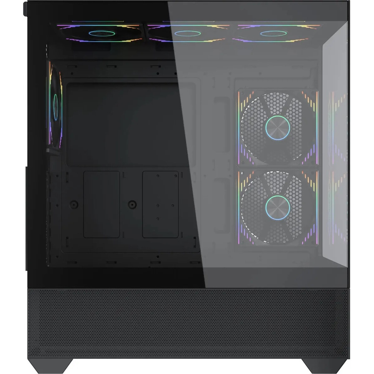Корпус без блока питания HSPD F510, Panoramic Mid Tower, черный, TG, 0.5 SPCC, no fans ATX, mATX, mI