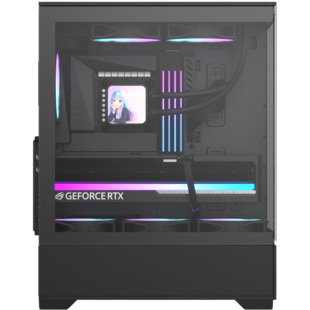 Корпус без блока питания HSPD F510, Panoramic Mid Tower, черный, TG, 0.5 SPCC, no fans ATX, mATX, mI