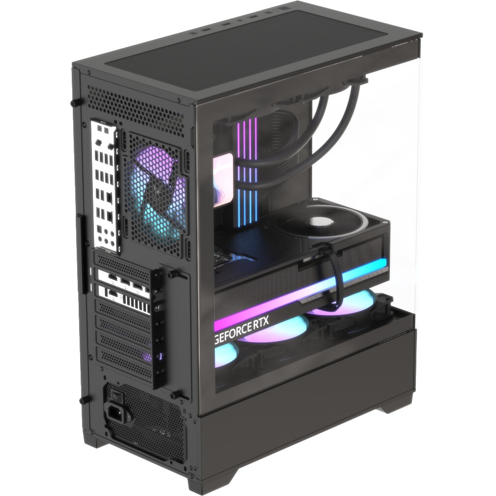 Корпус без блока питания HSPD F510, Panoramic Mid Tower, черный, TG, 0.5 SPCC, no fans ATX, mATX, mI