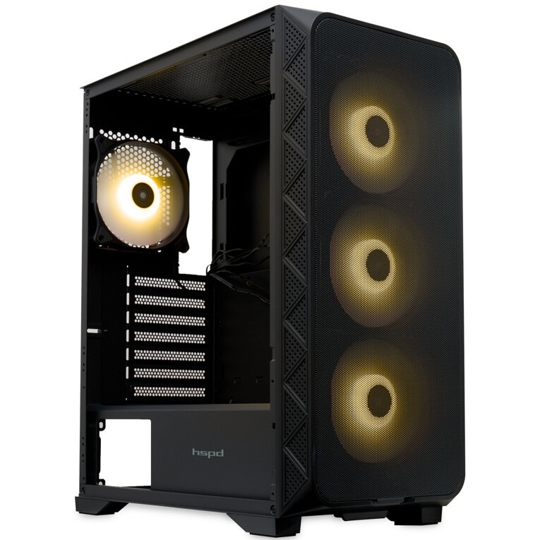 Корпус без блока питания HSPD M510, Mesh Mid Tower, черный, TG, 0.5 SPCC, no fans ATX, mATX, mITX 18