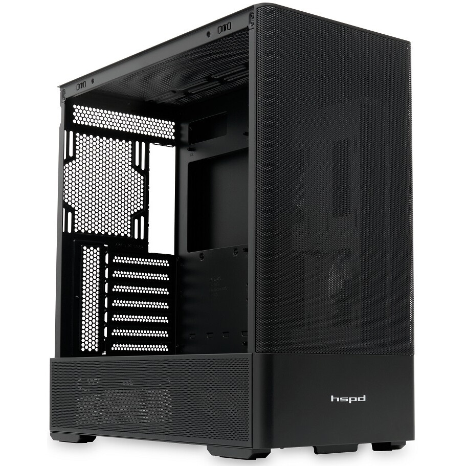 Корпус без блока питания HSPD M510, Mesh Mid Tower, черный, TG, 0.5 SPCC, no fans ATX, mATX, mITX 18
