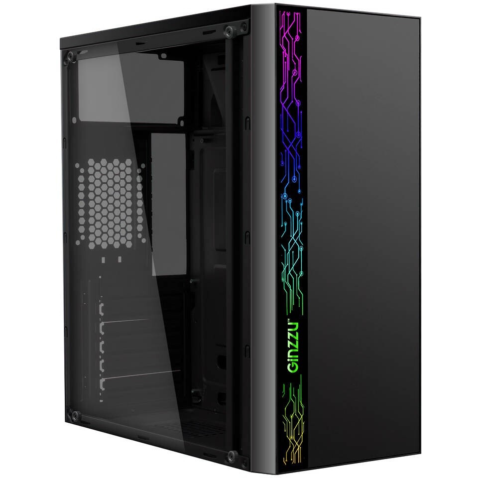 Компьютерный корпус Ginzzu CL325 ATX FAN 4*RR4 FRGb передняя панель Стекло