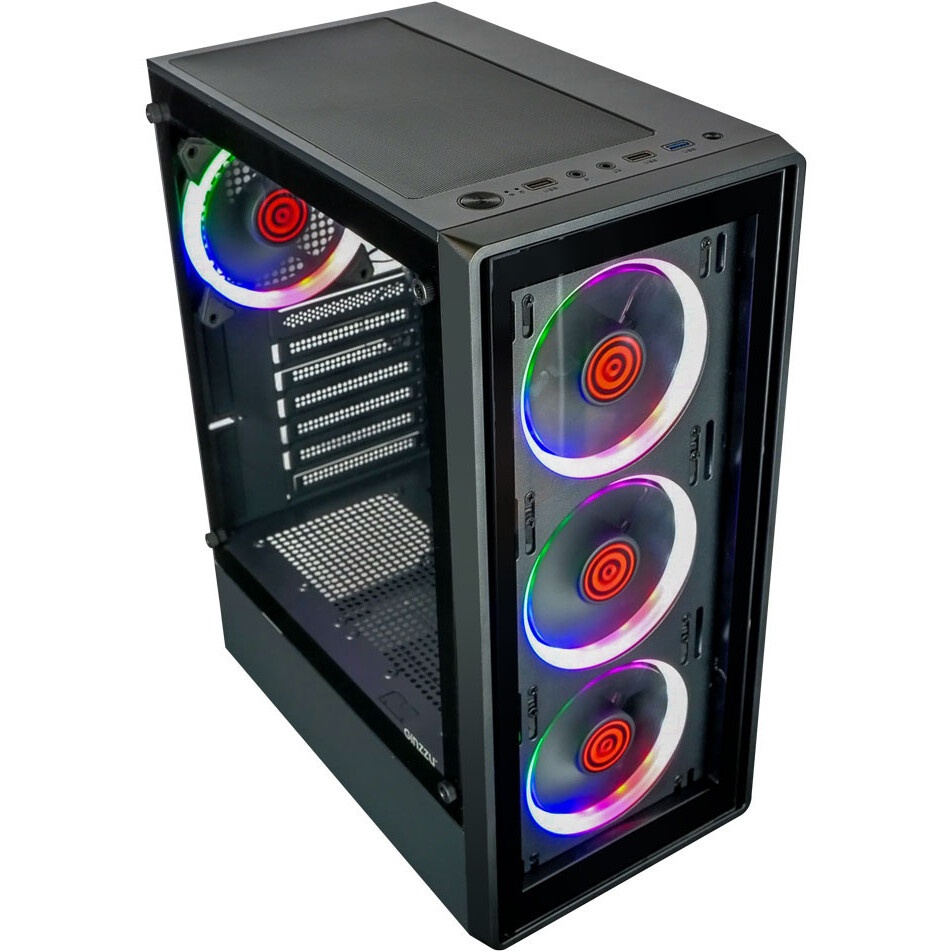 Компьютерный корпус Ginzzu CL325 ATX FAN 4*RR4 FRGb передняя панель Стекло
