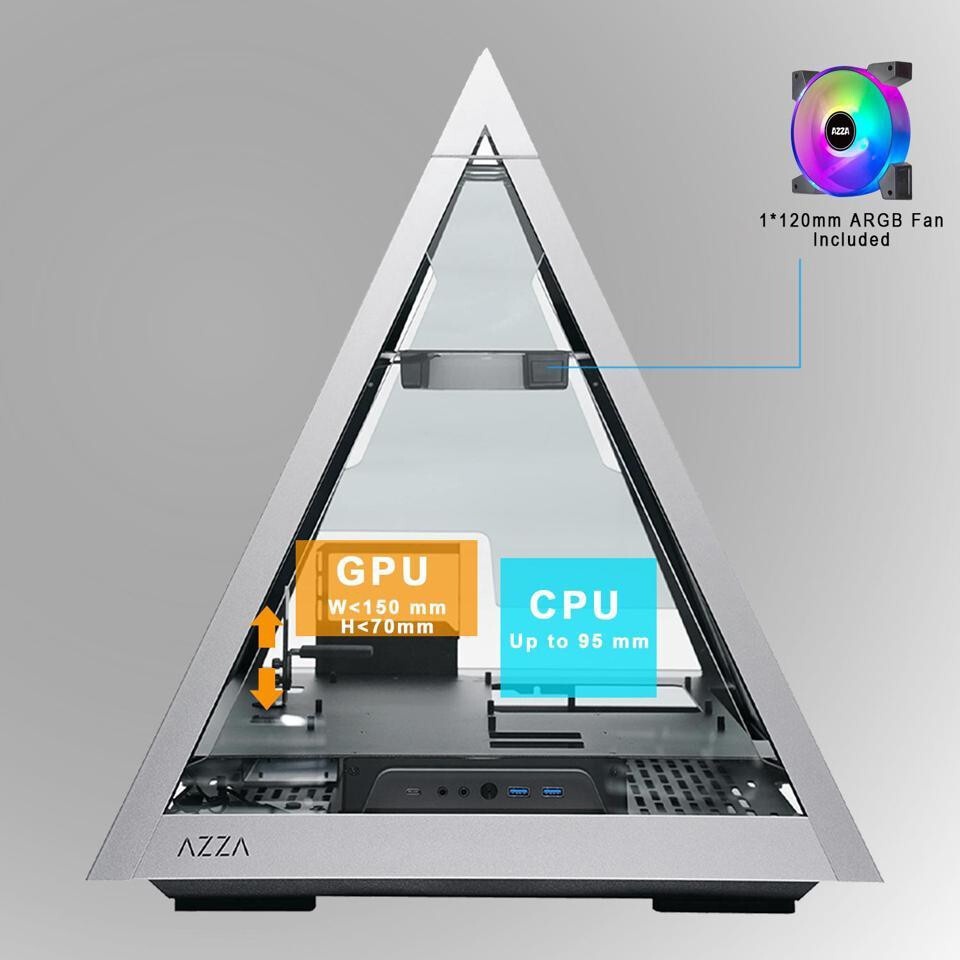 Корпус Azza Pyramid L черный/серебристый без БП ATX 6x120mm 2xUSB3.0 audio bott PSU