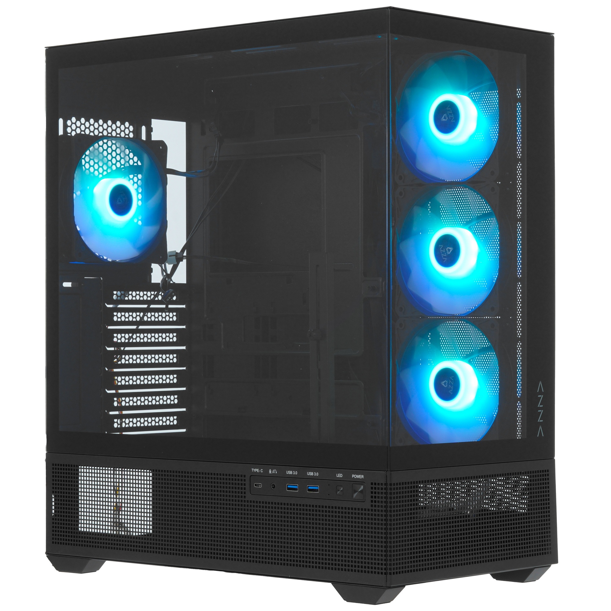 Корпус Azza TIARA черный без БП ATX 4x120mm 2xUSB3.0 1xUSB3.1 audio bott PSU