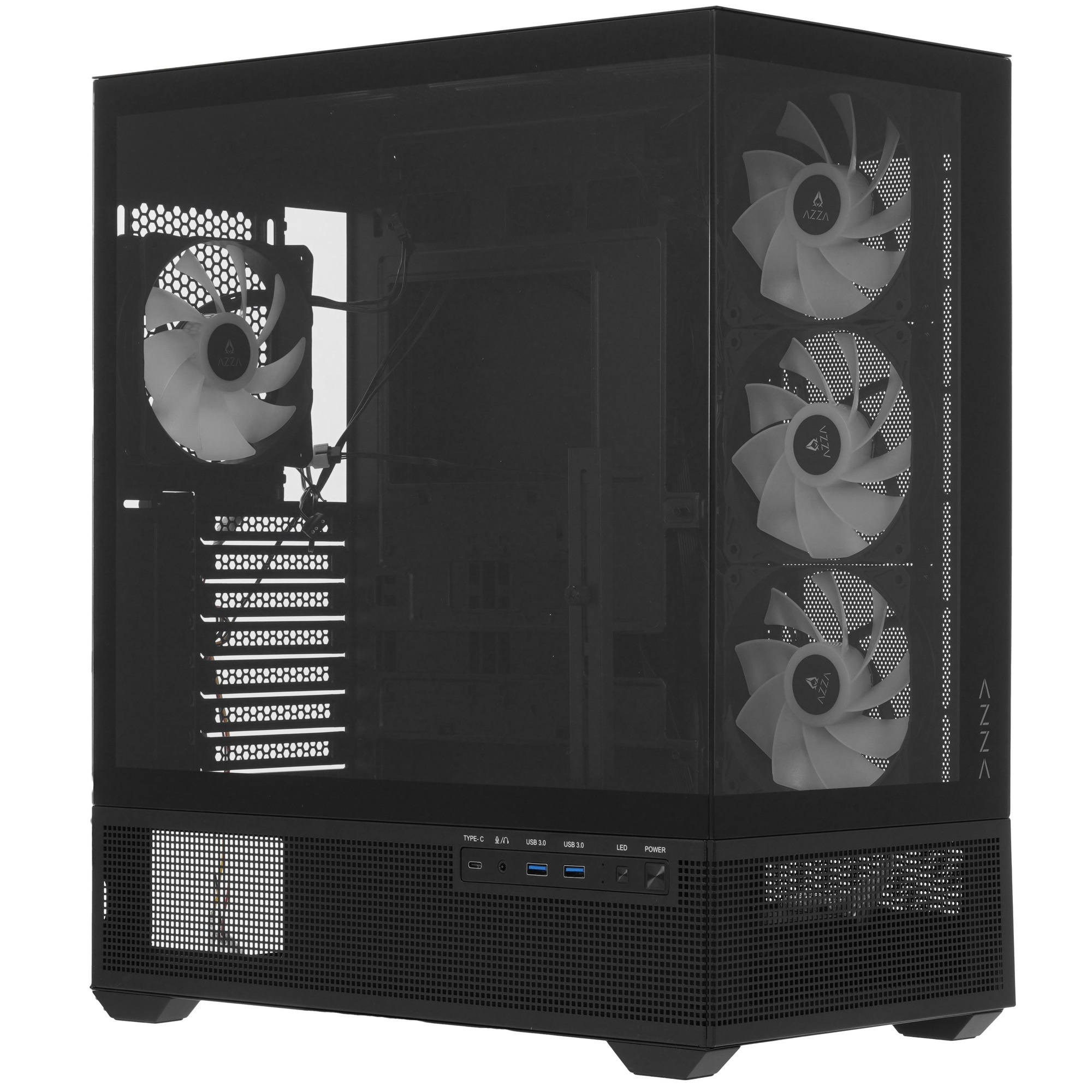 Корпус Azza TIARA черный без БП ATX 4x120mm 2xUSB3.0 1xUSB3.1 audio bott PSU