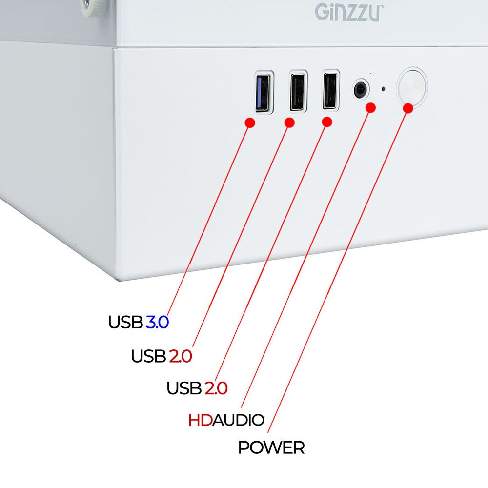 Компьютерный корпус Ginzzu CL485 mATX FAN 3*12LD4 передняя панель Стекло белый