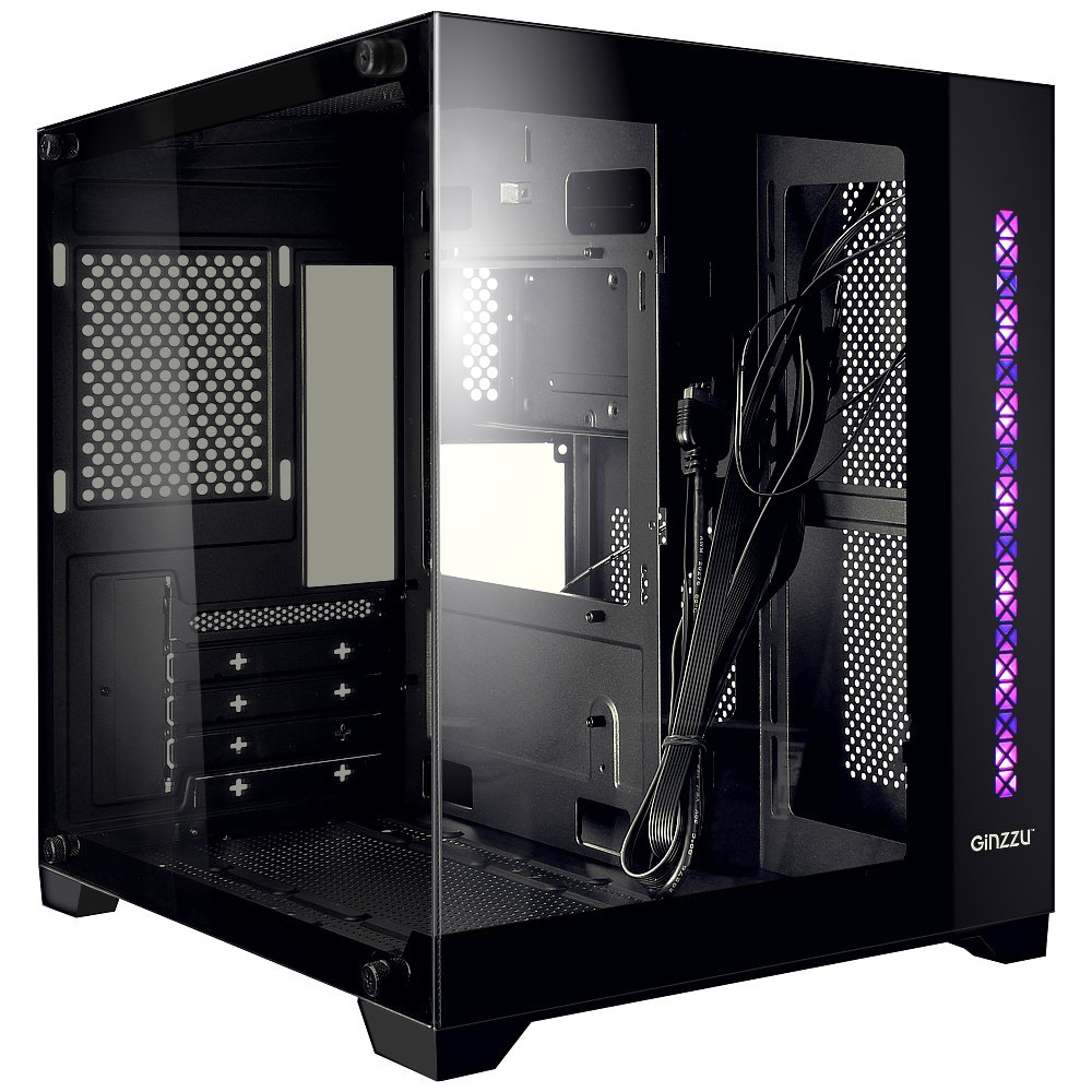 Компьютерный корпус Ginzzu V320 RGB подсветка, закаленное стекло 1*USB 3.0,1*USB 2.0, AU mATX