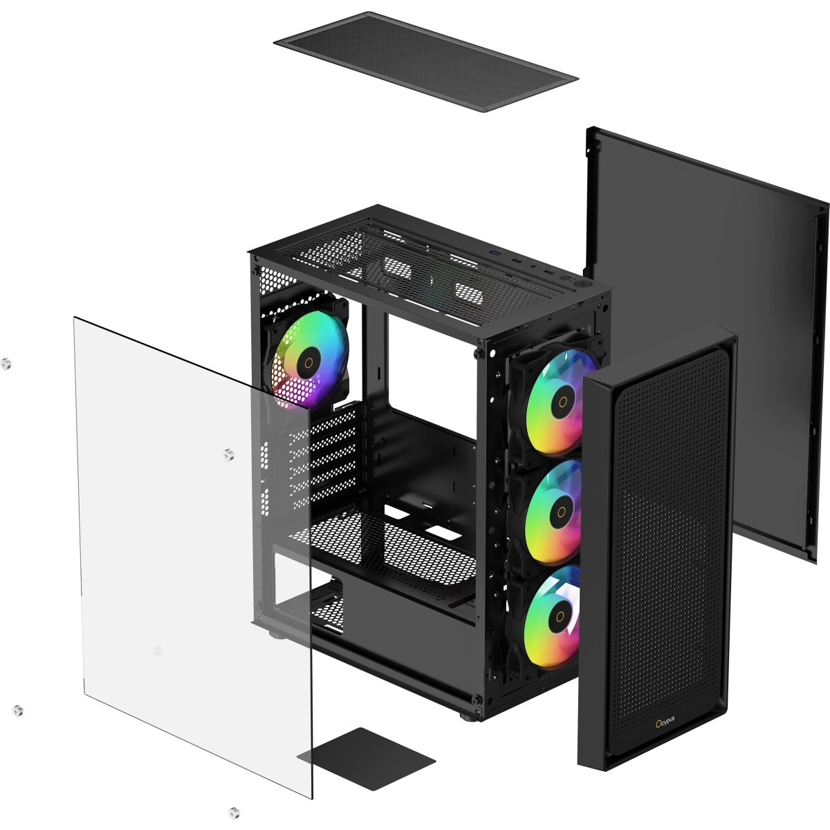 Компьютерный корпус  HSPD M310, Mesh Mini-tower, черный, TG, 0.4 SPCC, 3x120mm ARGB mATX, mITX 180/2