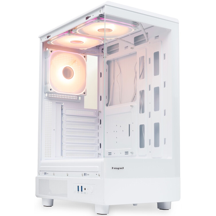 Компьютерный корпус  HSPD F510, Panoramic Mid Tower, белый, TG, 0.5 SPCC, 3x120mm ARGB ATX, mATX, mI