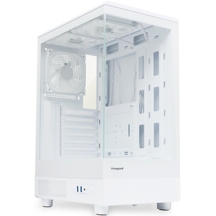 Компьютерный корпус  HSPD F510, Panoramic Mid Tower, белый, TG, 0.5 SPCC, 3x120mm ARGB ATX, mATX, mI