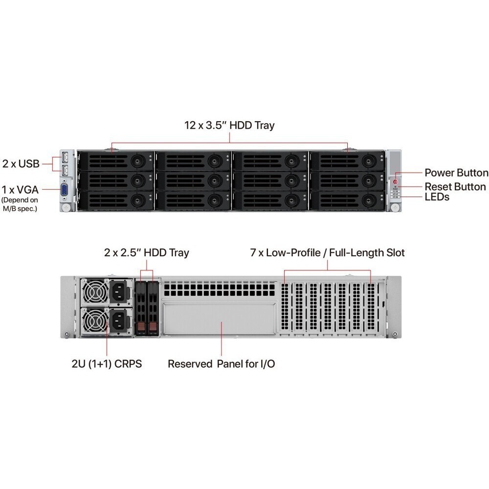 Серверный корпус Ablecom 2U chassis; E-ATX, ATX, Micro-ATX, Mini-ITX MBs; 12 x 3.5'' hs + 2 x 2.5''