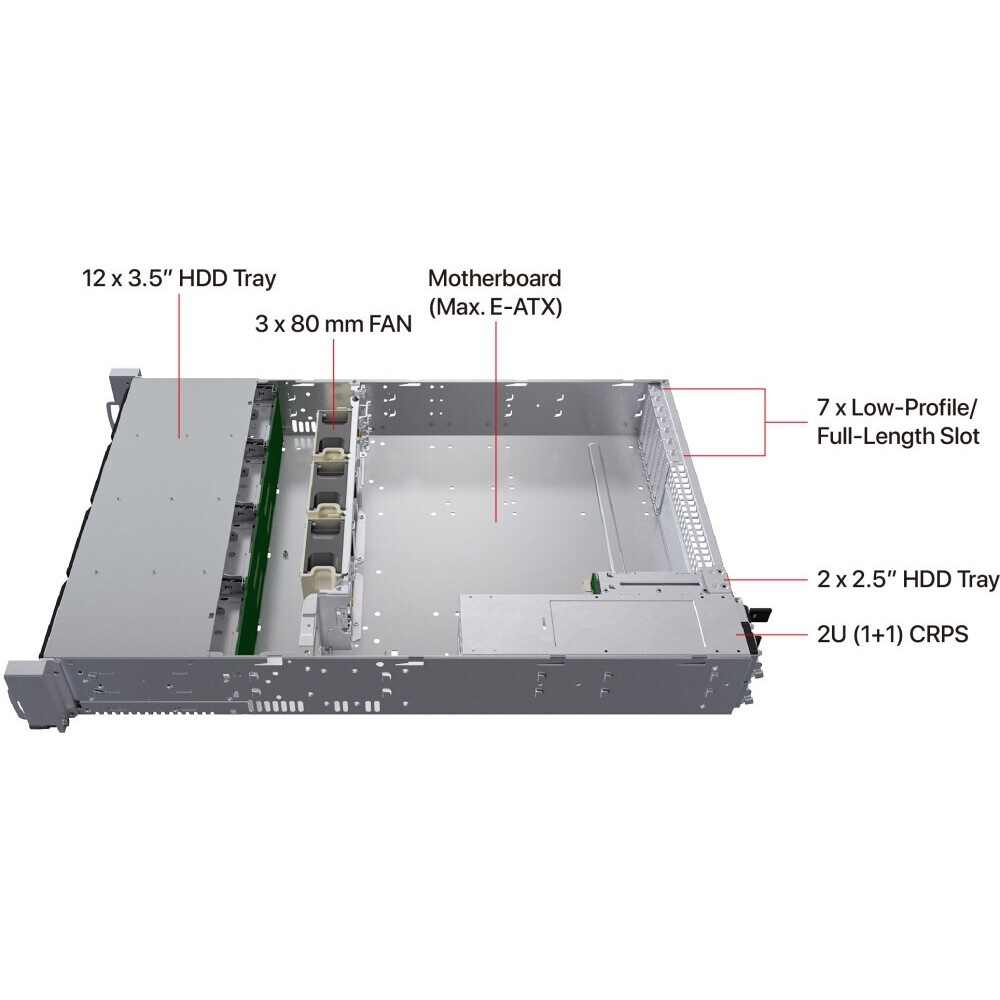 Серверный корпус Ablecom 2U chassis; E-ATX, ATX, Micro-ATX, Mini-ITX MBs; 12 x 3.5'' hs + 2 x 2.5''