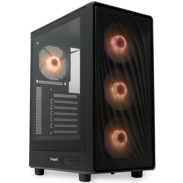 Компьютерный корпус  HSPD M510, Mesh Mid Tower, черный, TG, 0.5 SPCC, 4x120mm ARGB ATX, mATX, mITX 1