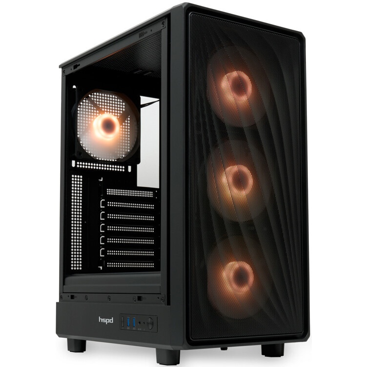 Компьютерный корпус  HSPD M510, Mesh Mid Tower, черный, TG, 0.5 SPCC, 4x120mm ARGB ATX, mATX, mITX 1
