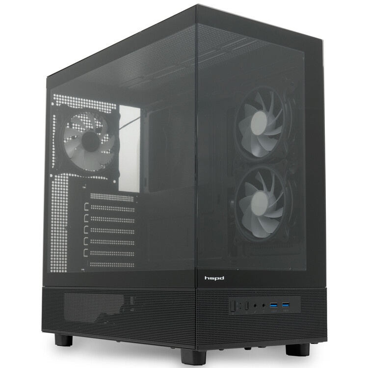 Компьютерный корпус  HSPD F510, Panoramic Mid Tower, черный, TG, 0.5 SPCC, 3x120mm ARGB ATX, mATX, m