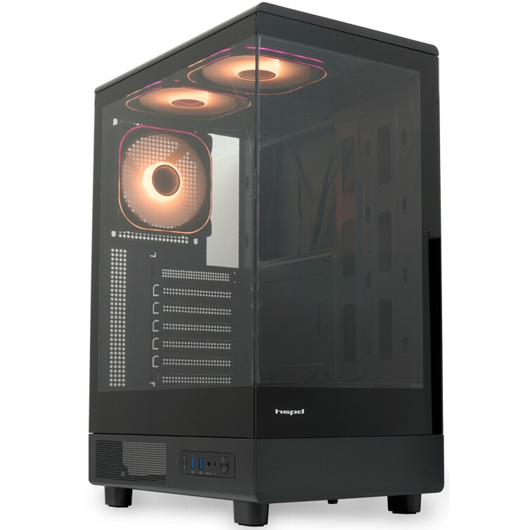 Компьютерный корпус  HSPD F510, Panoramic Mid Tower, черный, TG, 0.5 SPCC, 3x120mm ARGB ATX, mATX, m