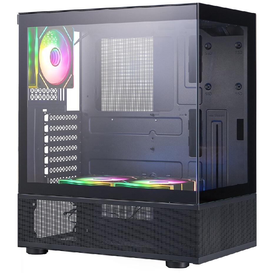 Компьютерный корпус  HSPD F510, Panoramic Mid Tower, черный, TG, 0.5 SPCC, 3x120mm ARGB ATX, mATX, m