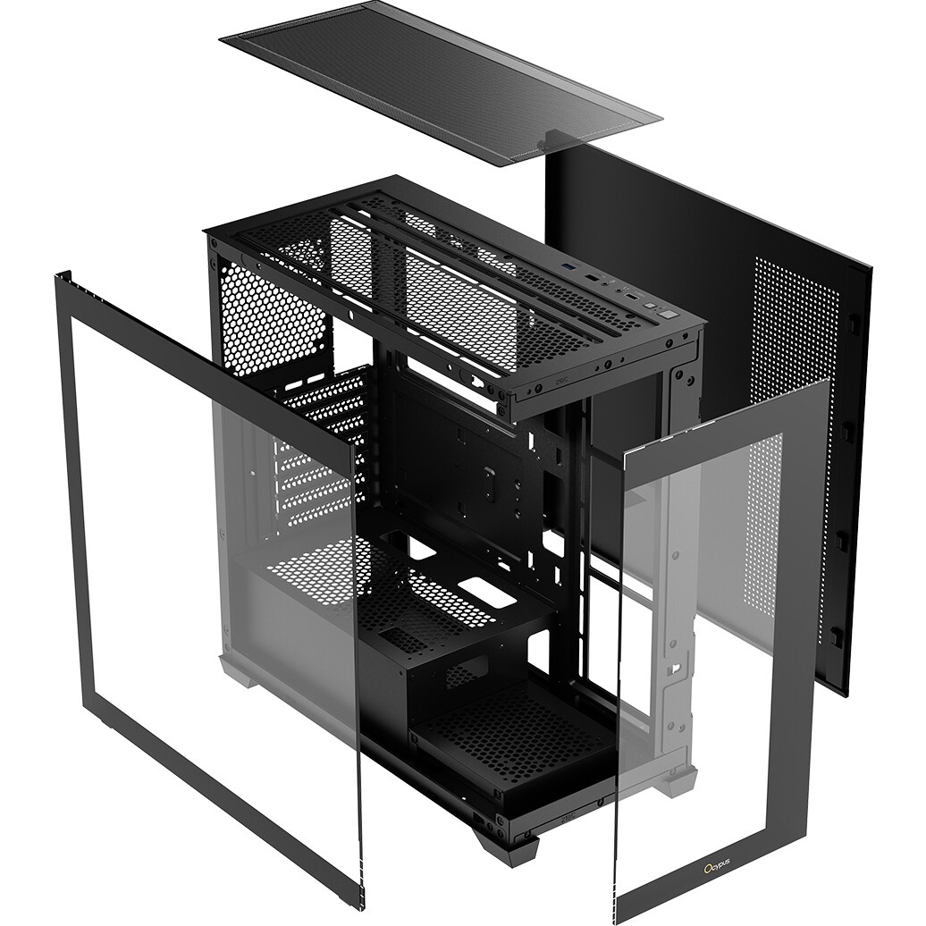Компьютерный корпус  HSPD F510, Panoramic Mid Tower, черный, TG, 0.5 SPCC, 3x120mm ARGB ATX, mATX, m