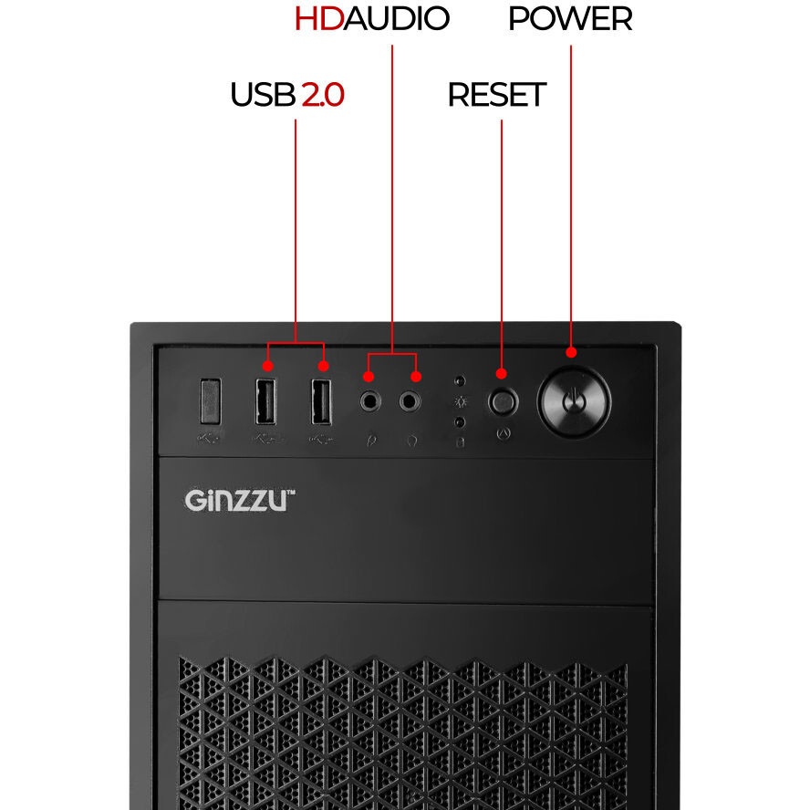 Корпус без блока питания Foxline FL-302, ATX, 2x5.25EXT, 1x3.5EXT, 4x3.5INT, 2xUSB2.0, HDA, w/o FAN,