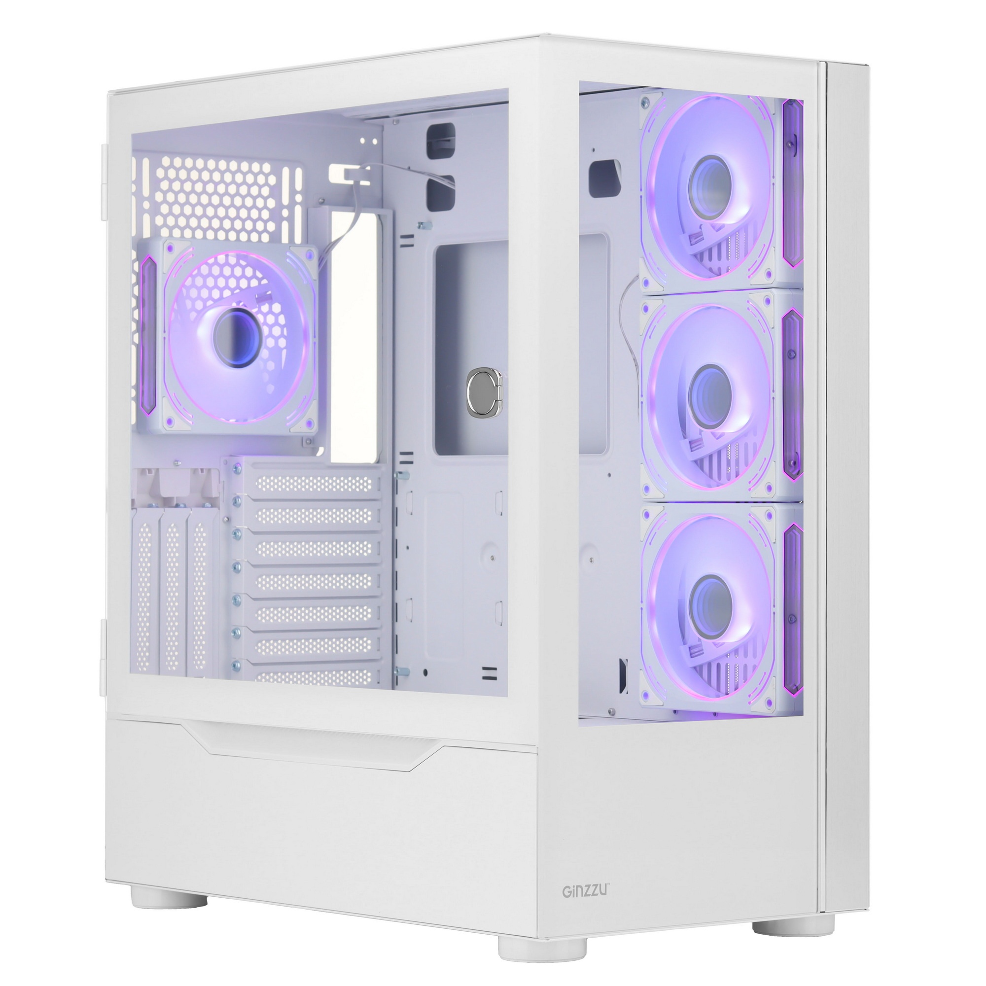 Компьютерный корпус Ginzzu GL770 FAN 12MW6 RGB*4 USB3.0 CRC10 Белый