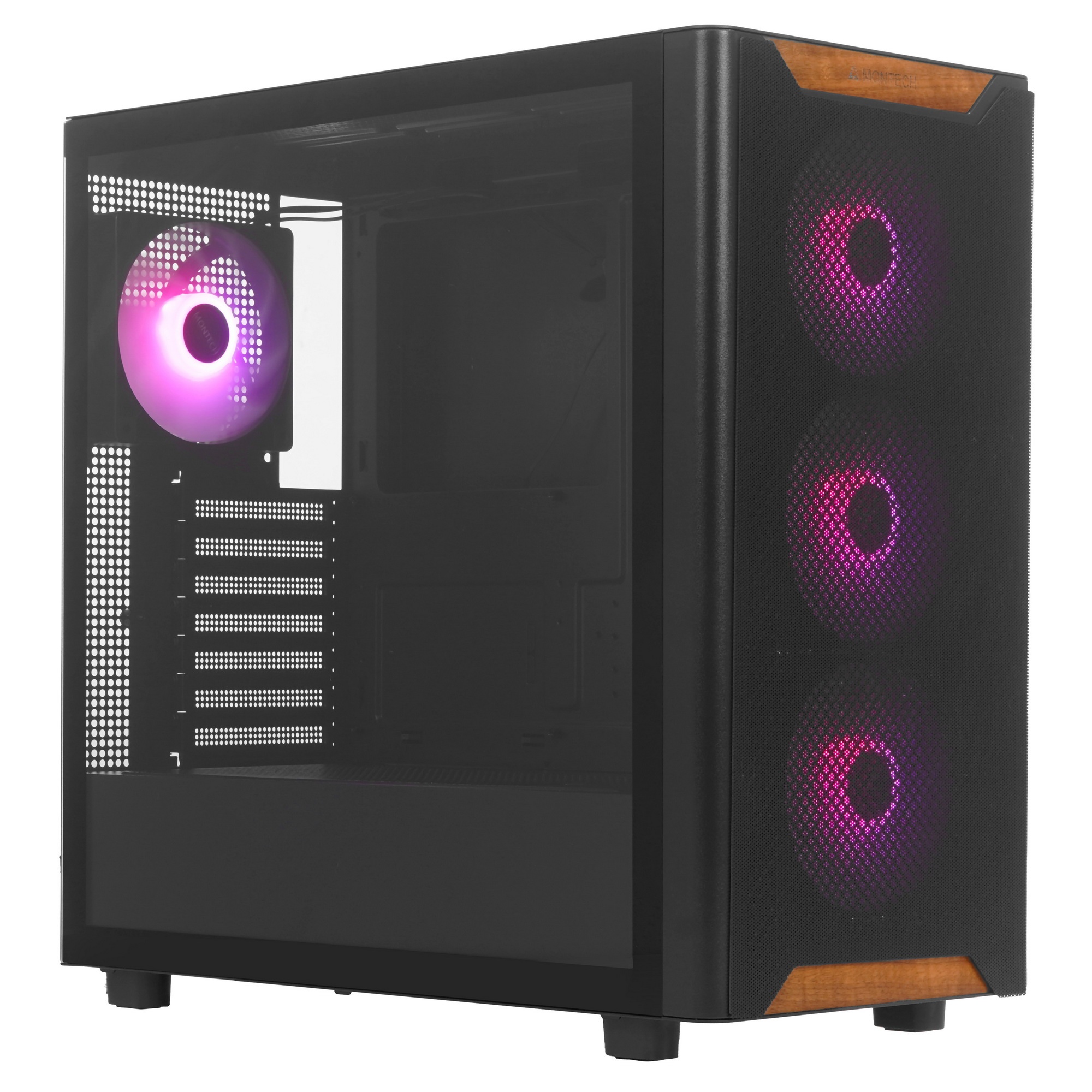 Корпус Montech XR Wood черный без БП ATX 3x120mm 2xUSB3.0 audio bott PSU