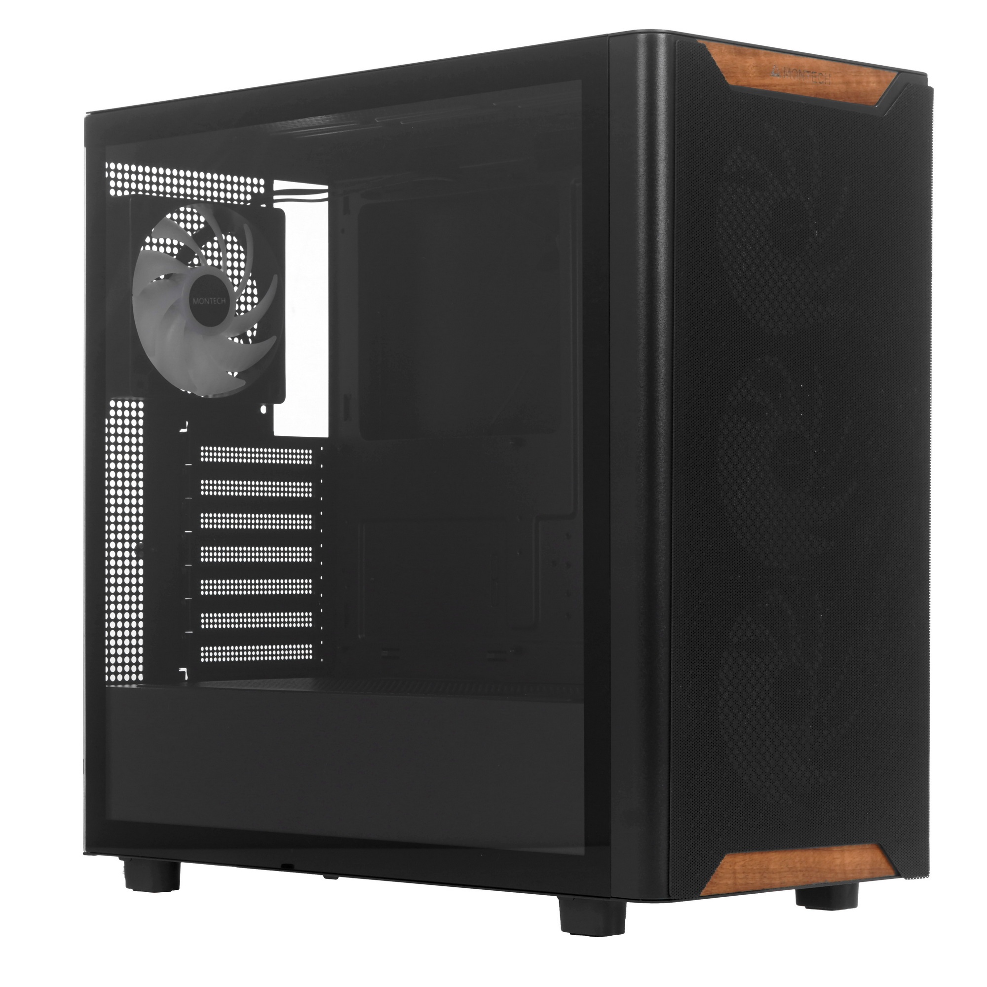 Корпус Montech XR Wood черный без БП ATX 3x120mm 2xUSB3.0 audio bott PSU