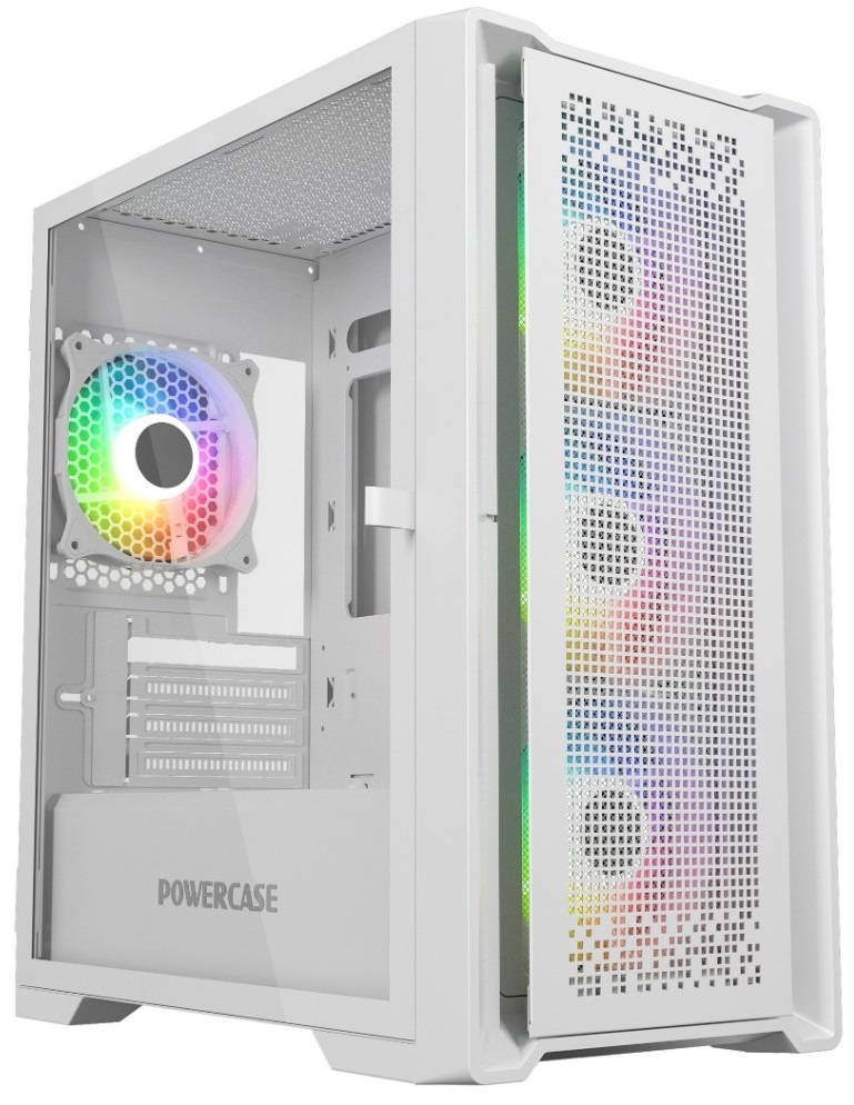 Компьютерный корпус Powercase ByteFlow Micro White, Tempered Glass, 4х 120mm ARGB fans, ARGB HUB, бе