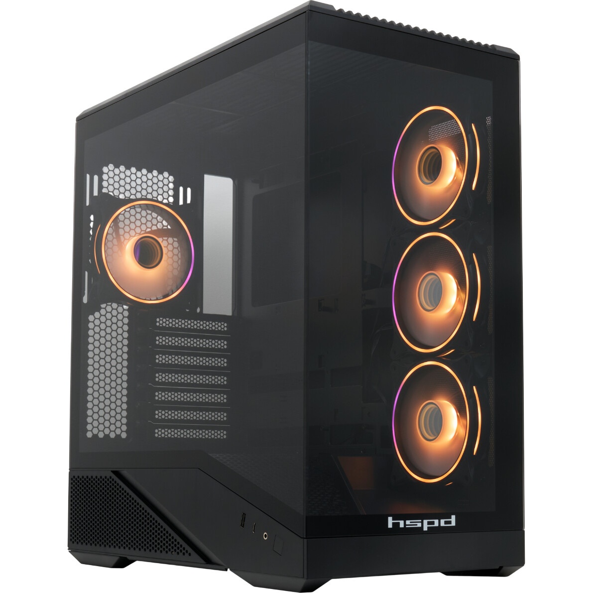 Компьютерный корпус  HSPD F710, Panoramic Mid Tower, черный, TG, 0.5 SPCC, 3x120mm ARGB E-ATX, ATX,