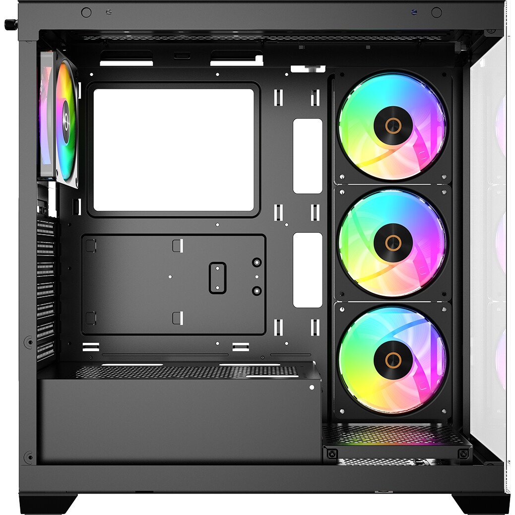 Компьютерный корпус  HSPD F710, Panoramic Mid Tower, черный, TG, 0.5 SPCC, 3x120mm ARGB E-ATX, ATX,