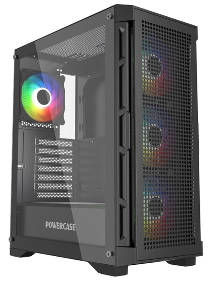 Компьютерный корпус Powercase Ultimate Black, Tempered Glass, 4x 120mm ARGB fans, ARGB HUB, чёрный,