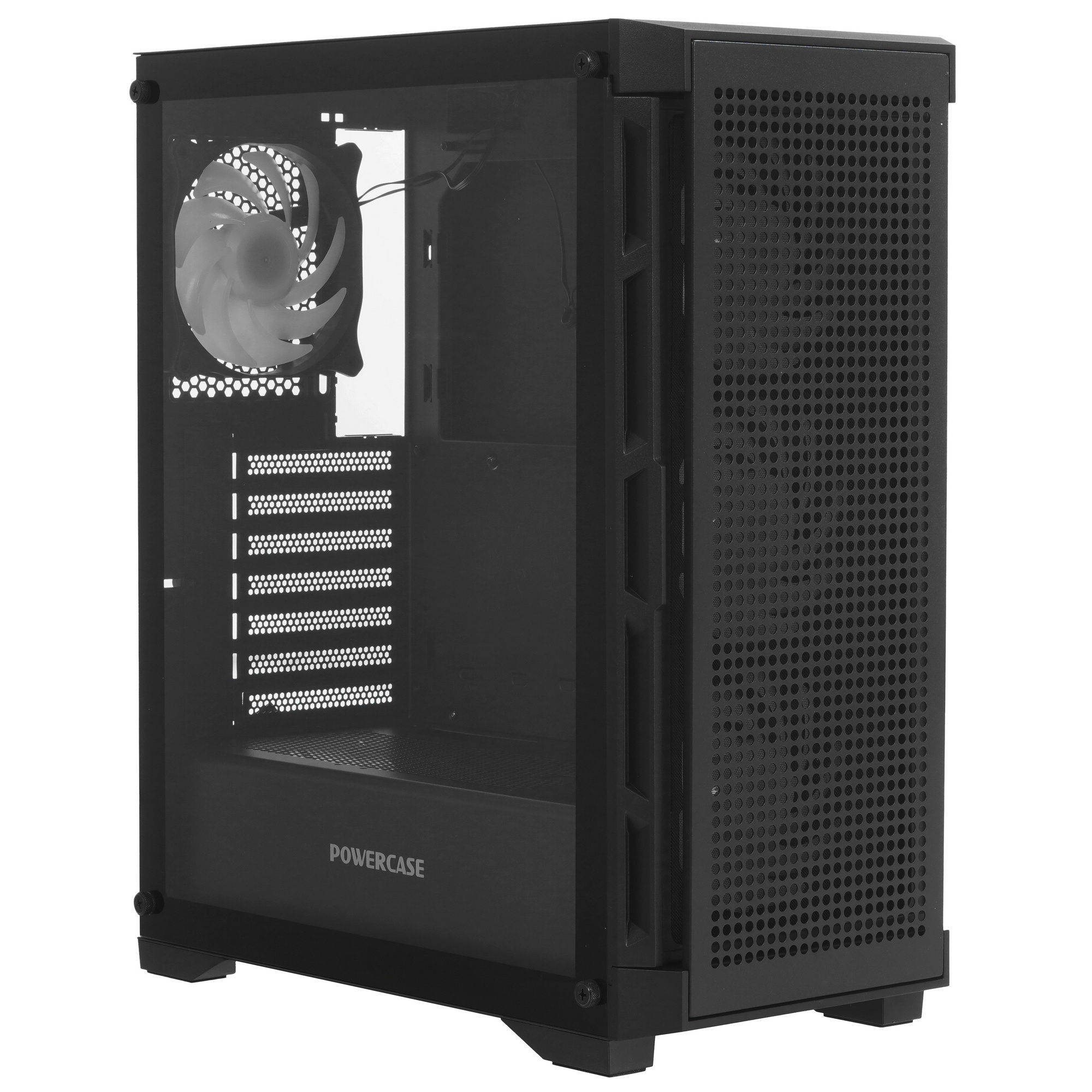 Компьютерный корпус Powercase Ultimate Black, Tempered Glass, 4x 120mm ARGB fans, ARGB HUB, чёрный,