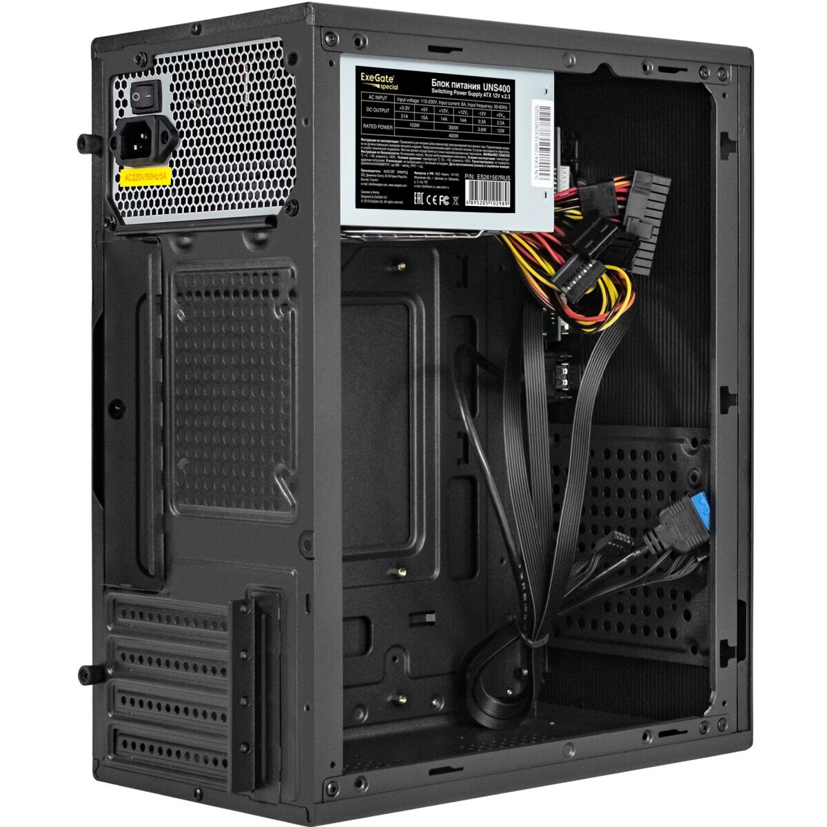 Корпус Minitower ExeGate BAA-303MU-UNS400 (mATX, БП UNS400 с вент. 12см, 2*USB+1*USB3.0, HD Audio, ч