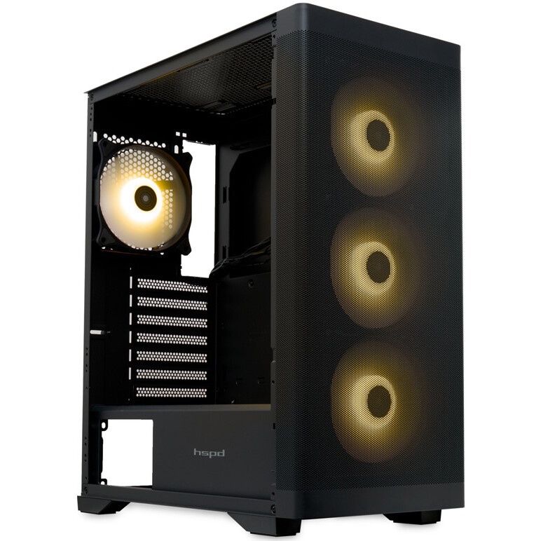 Корпус без блока питания/ Case HSPD M730, Mesh Mid Tower, Black, TG, 0.4 SPCC, no fans, E-ATX, ATX,