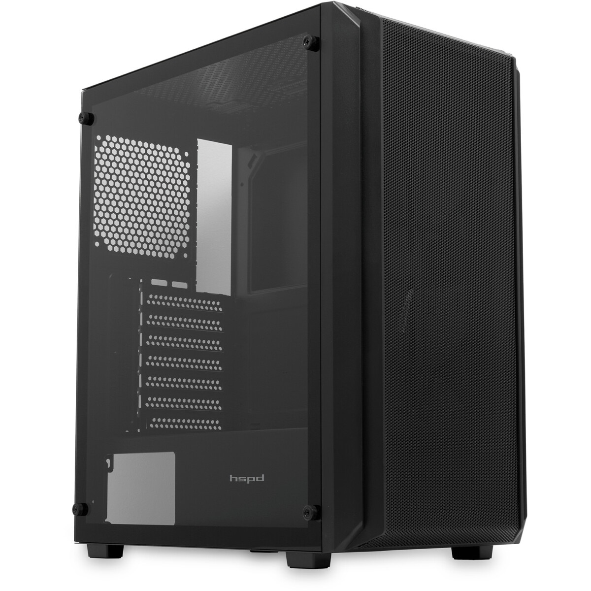 Корпус без блока питания/ Case HSPD M730, Mesh Mid Tower, Black, TG, 0.4 SPCC, no fans, E-ATX, ATX,