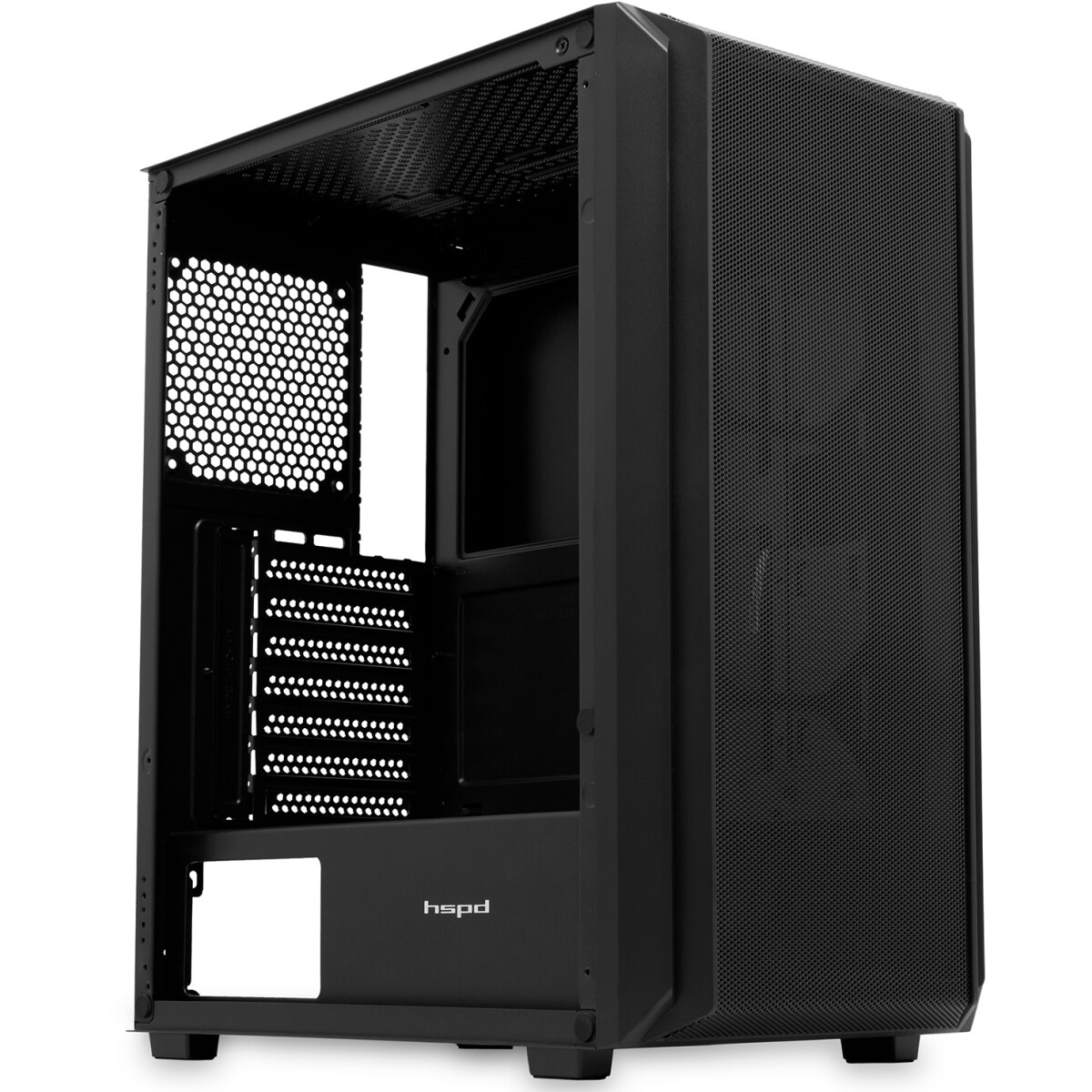 Корпус без блока питания/ Case HSPD M730, Mesh Mid Tower, Black, TG, 0.4 SPCC, no fans, E-ATX, ATX,