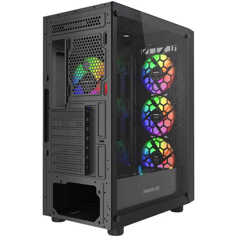 Корпус без блока питания/ Case HSPD M730, Mesh Mid Tower, Black, TG, 0.4 SPCC, no fans, E-ATX, ATX,