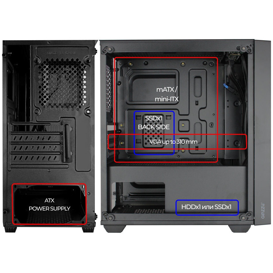 Компьютерный корпус без блока питания HSPD M331, Mesh Mini-tower, Black, TG, 0.4 SPCC, no fans mATX,