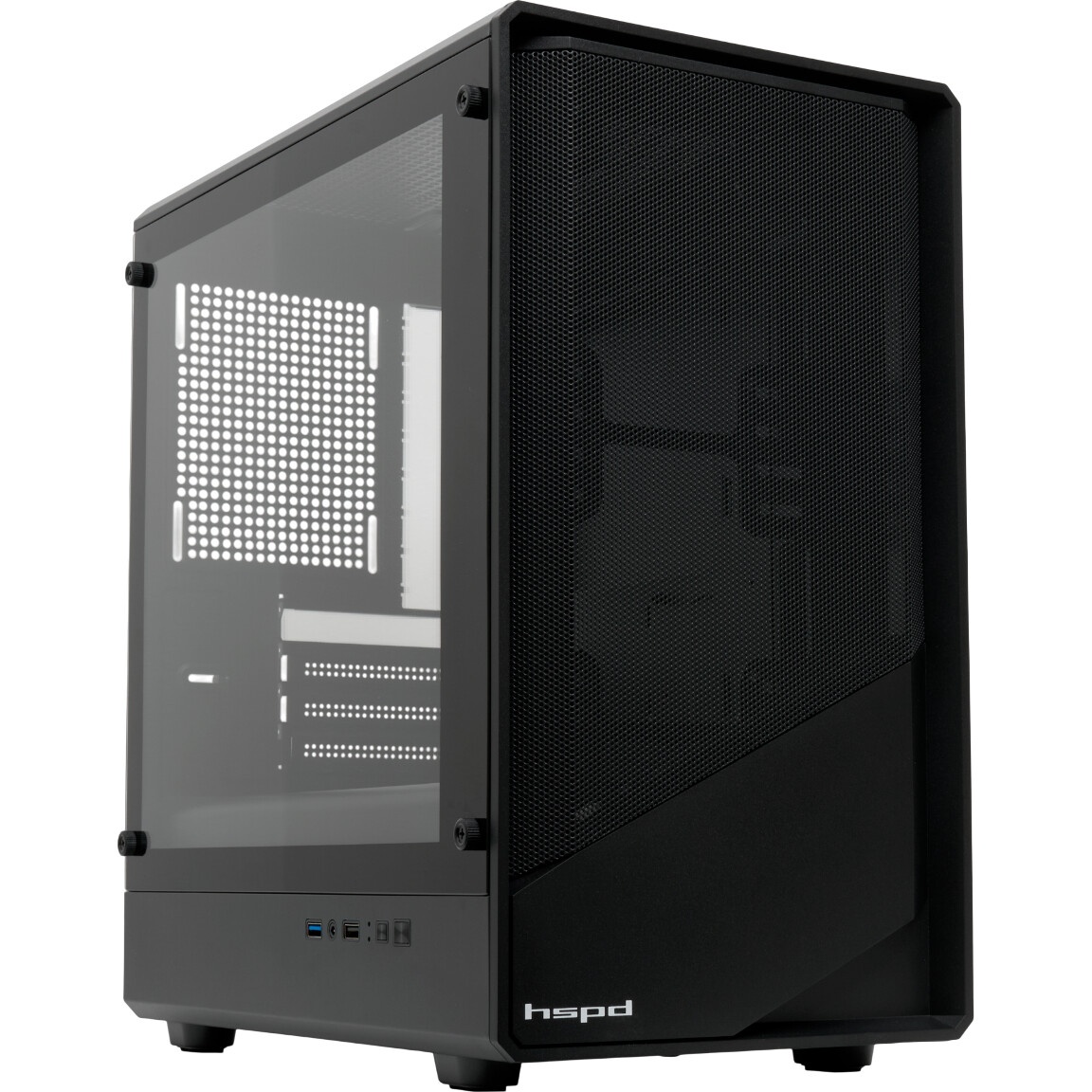 Компьютерный корпус без блока питания HSPD M331, Mesh Mini-tower, Black, TG, 0.4 SPCC, no fans mATX,
